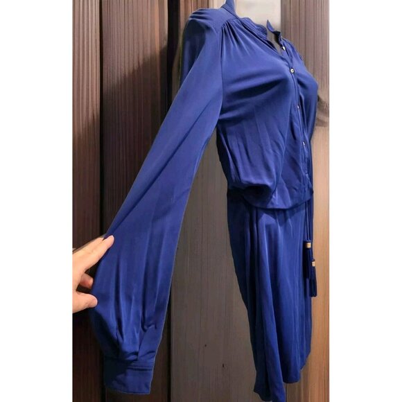 Diane Von Furstenberg Blue Long Sleeve 1/4 Button Tassel Belt Gyls Dress Sz 6 - Picture 4 of 10